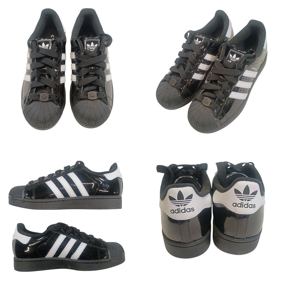 NEW ADIDAS Superstar II: Black White Patent [JR9882] Big Kids Size 5.5 Woman's 7